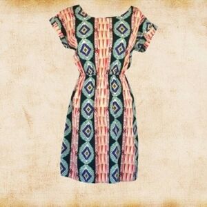 Bohemian Sundress w/ Back Cutouts in Teal Blue Black Pink Multicolor